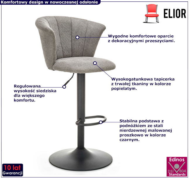 popielate krzesło barowe Tymna