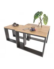 Dwa stoliki kawowe do salonu dąb artisan + czarny - Juna 3X w sklepie Edinos.pl