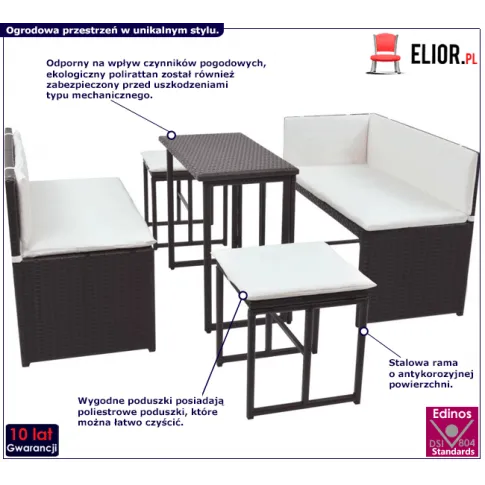 Zestaw brązowych mebli ogrodowych Tobias infografika