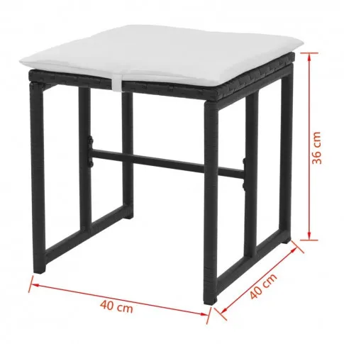 Wymiary stołka z zestawu czarnych mebli ogrodowych Tobias
