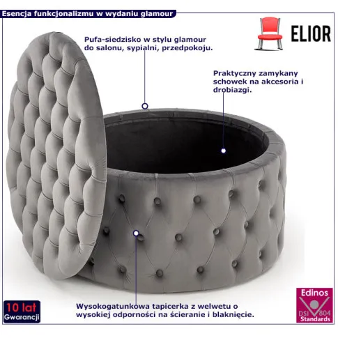 Fotografia Popielata okrągła pufa ze schowkiem do salonu - Issen z kategorii Salon