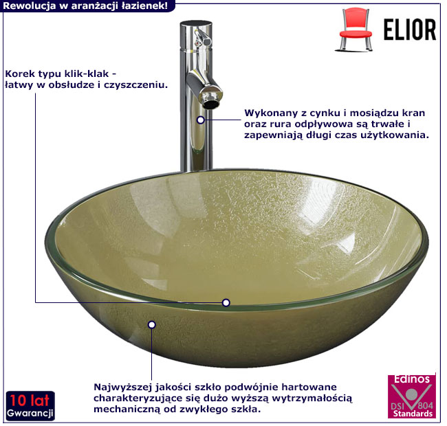 Umywalka z kranem Tango złoty