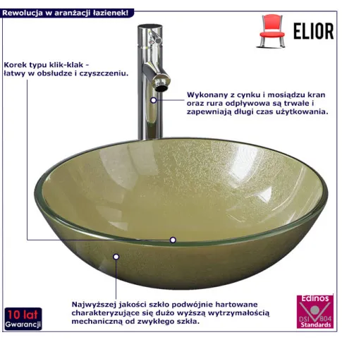 Złota szklana umywalka z kranem Ivoxi