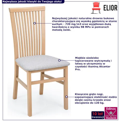 Klasyczne drewnaine krzesło tapicerowane dąb artisan   szary mako 4x