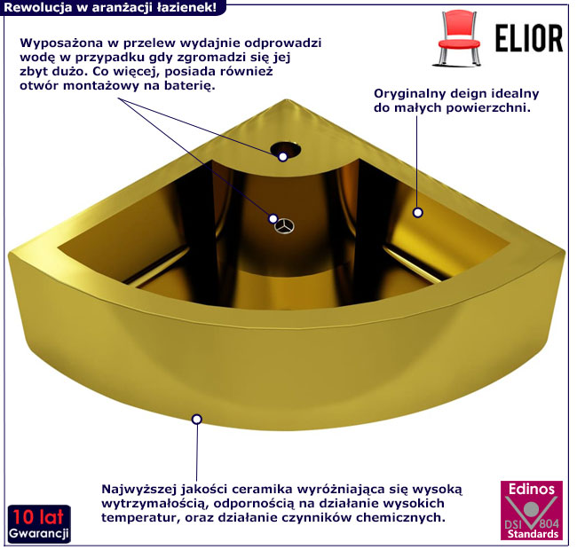 Umywalka nablatowa Selene złoty