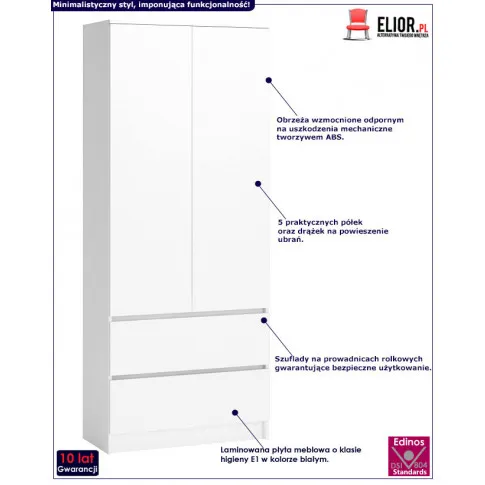 Fotografia Nowoczesna szafa do salonu z 2 szufladami Ollos - biała z kategorii Regały, szafy, komody