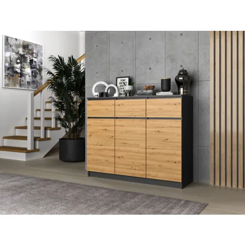 Szczegółowe zdjęcie nr 4 produktu Komoda z drzwiczkami do salonu antracyt + dąb artisan - Valia