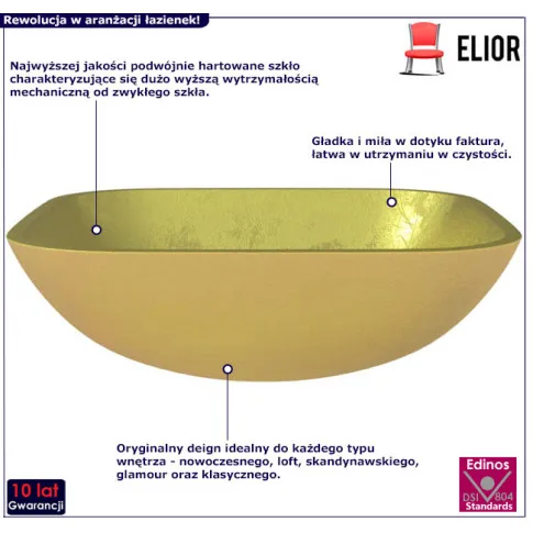Szklana umywalka nablatowa Jedris złoty