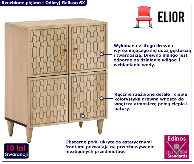 rzeźbiona komoda z naturalnego drewna Nolen 6X