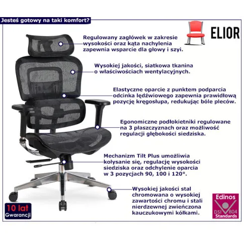 Fotografia Ergonomiczny fotel biurowy z funkcjami regulacji - Tesso z kategorii Fotele