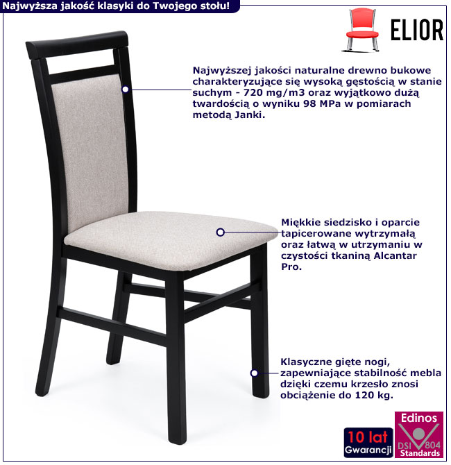 Klasyczne krzesło tapicerowane tkaniną czarny + beżowy Kensa 5X