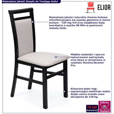 Drewniane bukowe krzesło do jadalni Mako 5X czarny + beż