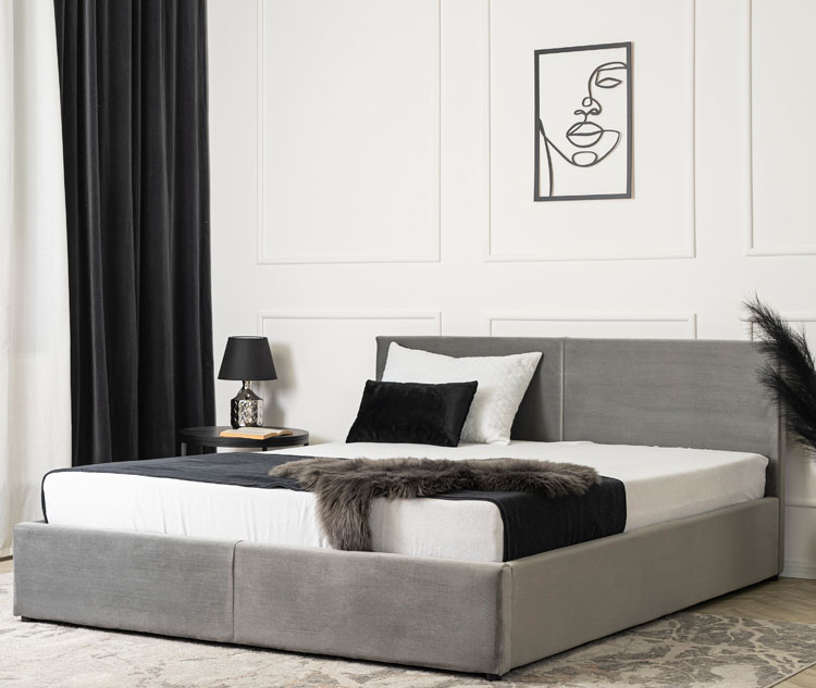 Szare welurowe łóżko z zagłówkiem 160x200 Piri