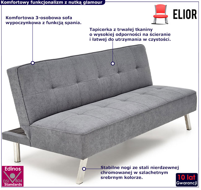 popielata sofa rozkładana ZESTAW