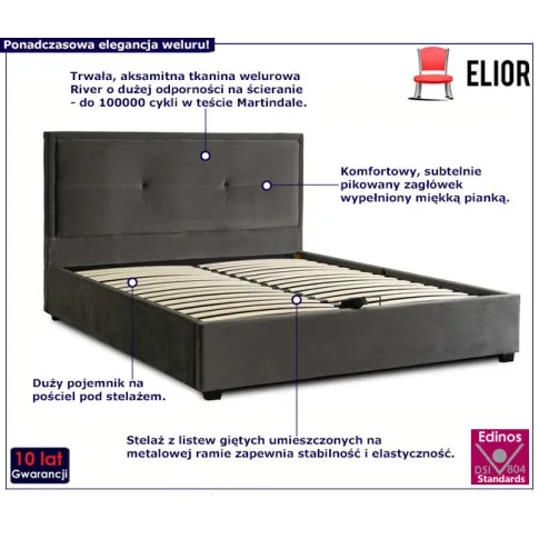 Dwuosobowe welurowe łóżko z zagłówkiem Avko