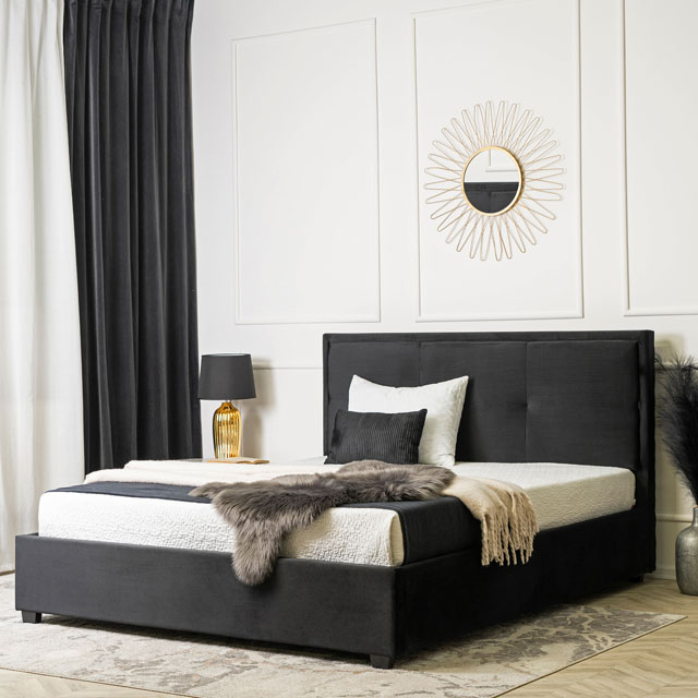 Czarne welurowe łóżko z zagłówkiem 160x200 Lulox