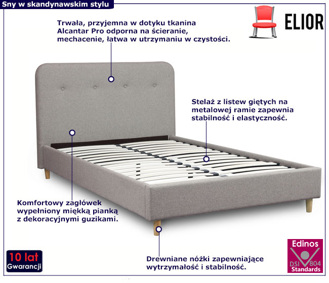 Szare skandynawskie łóżko z zagłówkiem 120x200 Adriana