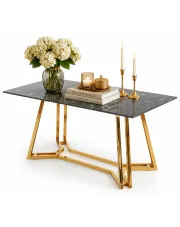 Szklany stół do salonu w stylu glamour z marmurkowym blatem -  Metor w sklepie Edinos.pl