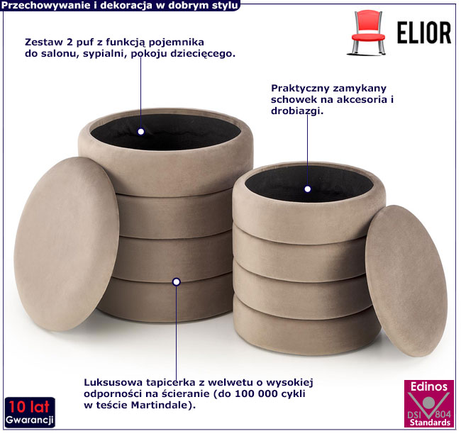 komplet 2 beżowych puf Eliors
