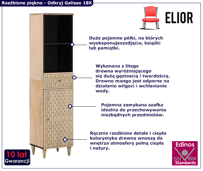 Wysoka wąska szafka w rustykalnym stylu Nolen 18X