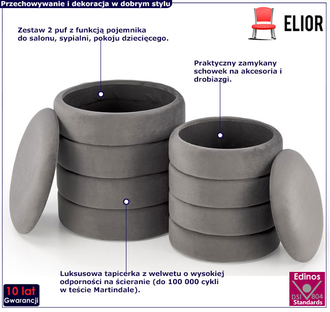 komplet 2 popielatych puf Edinos Premiums