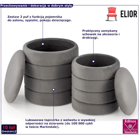 pufy popielate z funkcją schowka Nivet