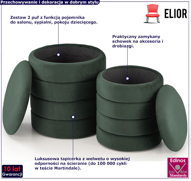 komplet 2 zielonych puf Divano