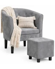 Ciemnoszary tapicerowany fotel z podnóżkiem - Cypria w sklepie Edinos.pl