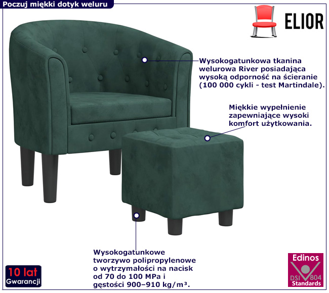 Zielony tapicerowany welurem fotel Cypria