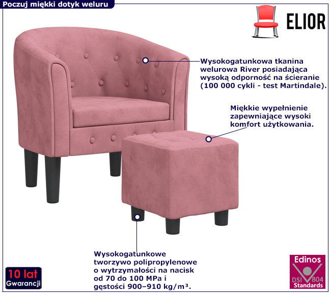 Różowy tapicerowany fotel Cypria