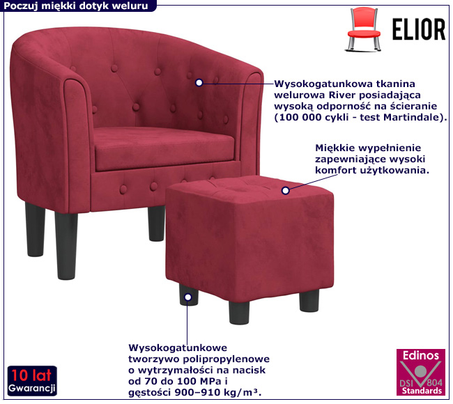 Czerwony tapicerowany fotel Cypria