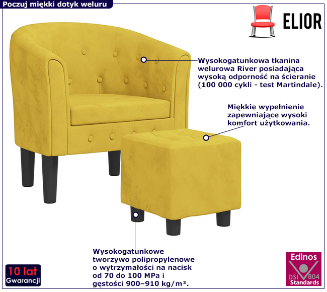 Żółty tapicerowany fotel Cypria