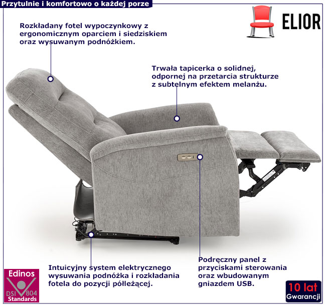 popielaty fotel rozkładany Rasati