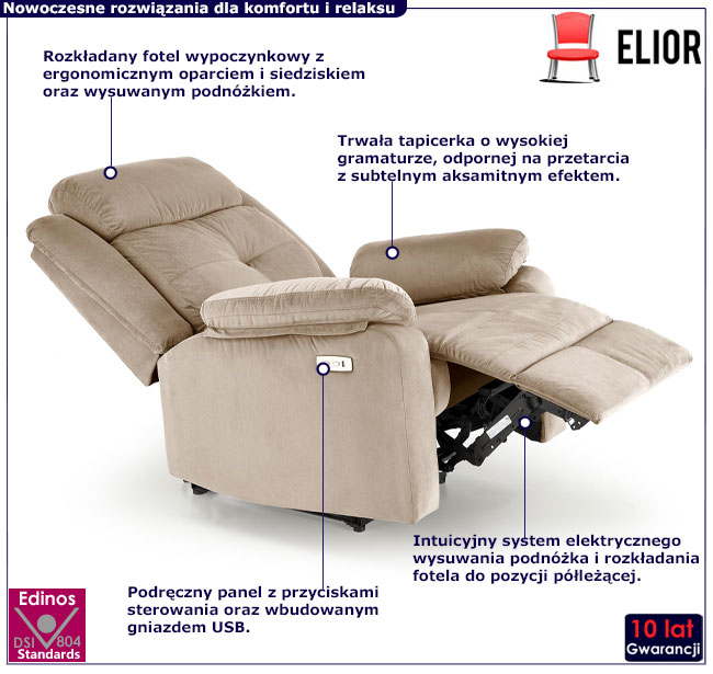 beżowy fotel rozkładany Elsa