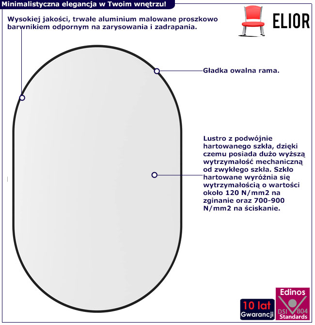 Czarne owalne lustro ścienne Teroso 3X