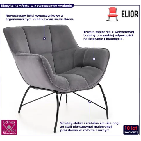 welwetowy fotel popielaty Gavani