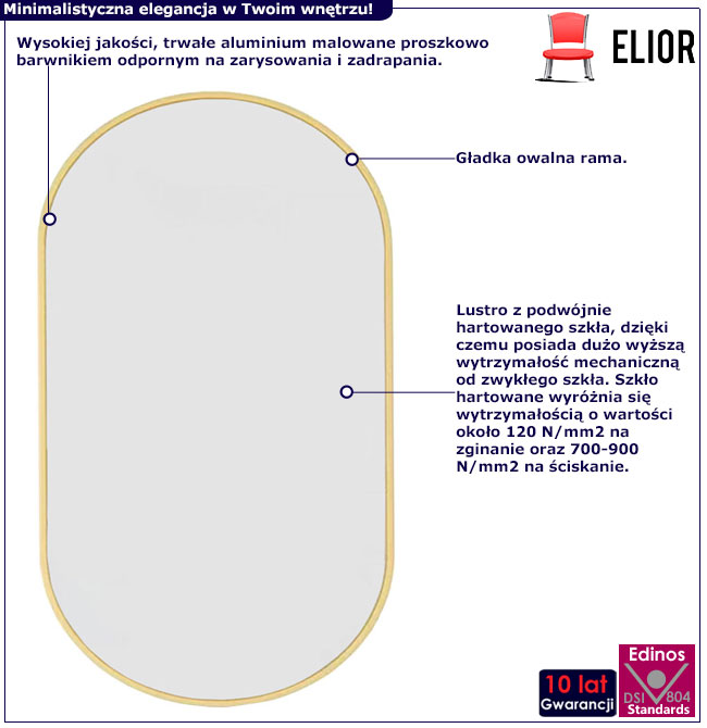 Złote owalne lustro ścienne Siena 3X