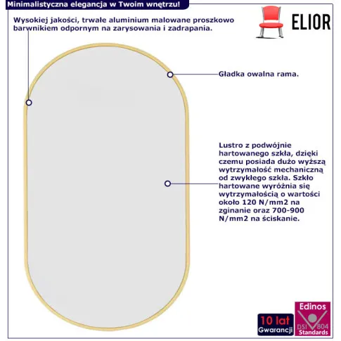 Złote owalne lustro ścienne 80x40 Tios 4X
