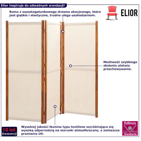 3 panelowy parawan Ektog kolor kremowy