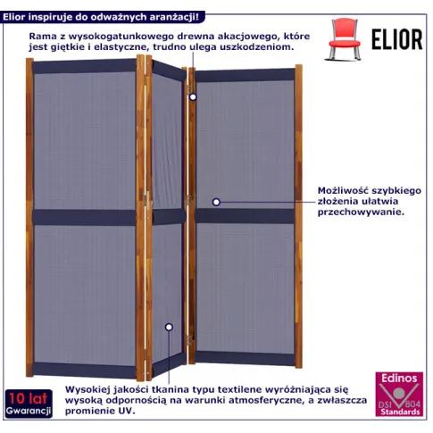 3 panelowy parawan Ektog kolor ciemnoniebieski
