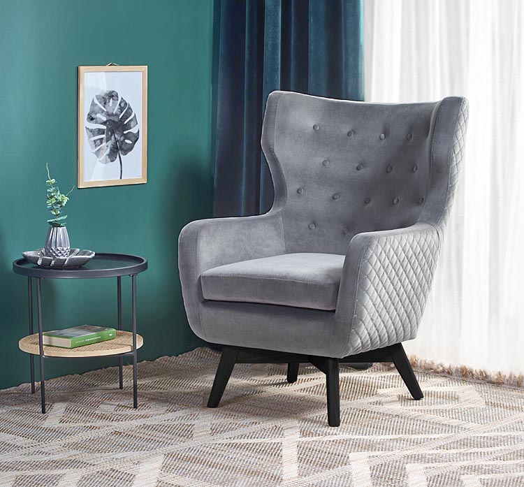 aranżacja z popielatym fotelem Retero