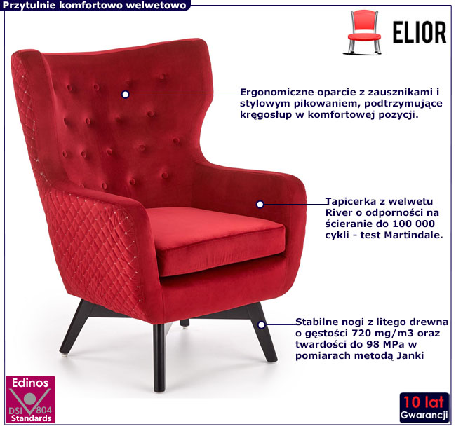 bordowy fotel Retero