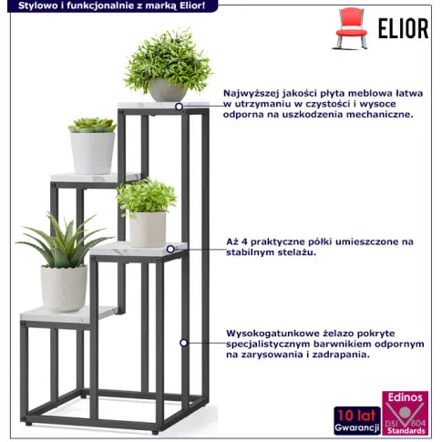 Kwietnik metalowy z 4 półkami Agix marmurowy + czarny