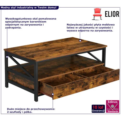 Prostokątny stolik kawowy w stylu loft Asoria