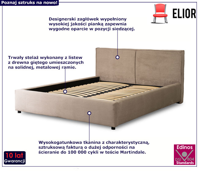 Beżowe sztruksowe łóżko z zagłówkiem 160x200 Marnia