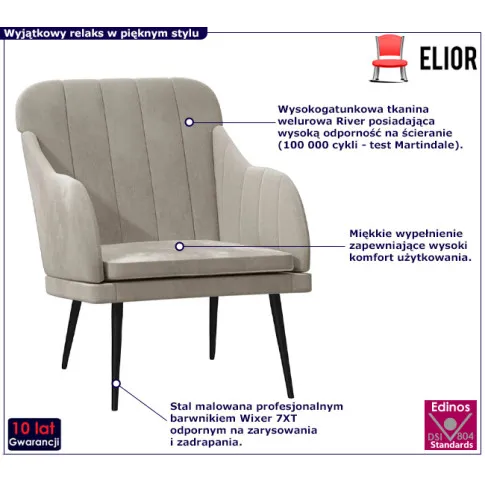 Jasnoszary fotel wypoczynkowy do salonu Romo