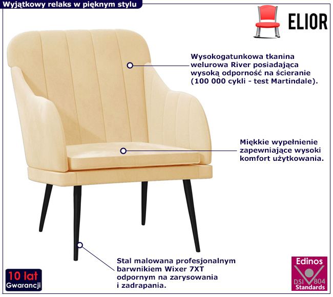 Kremowy tapicerowany welurem fotel Ozzy