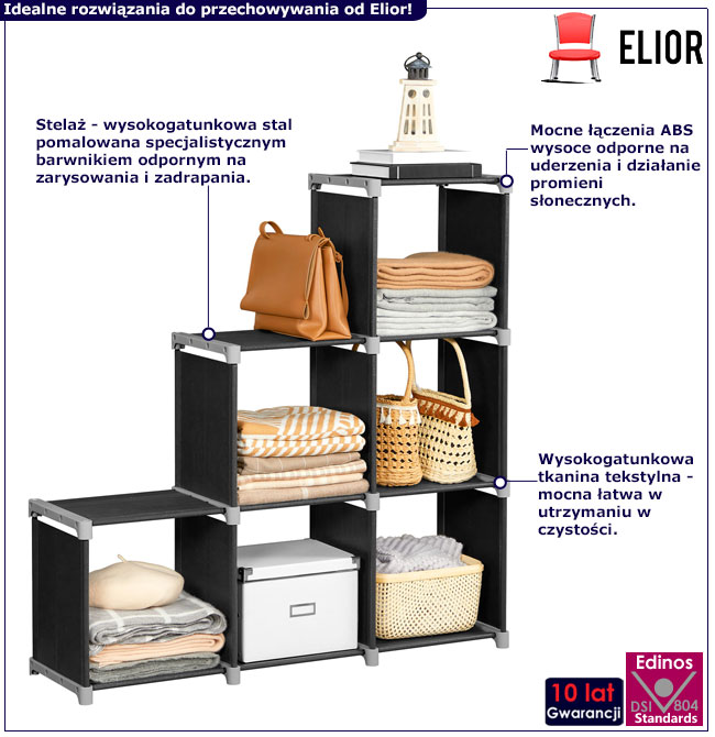 Czarny materiałowy regał do przechowywania Jarina