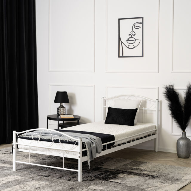Białe pojedyncze metalowe łóżko 90x200 Lorix
