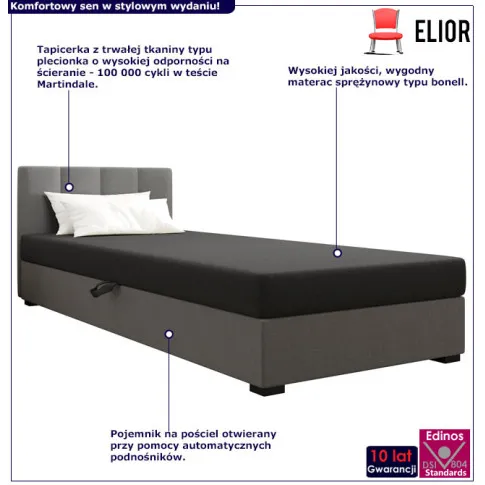 jasnoszary tapczan z ciemnoszarym materacem do pokoju mlodziezowego eziena